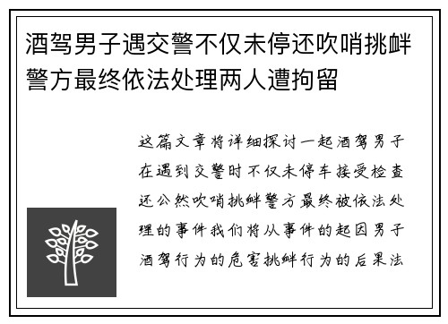 酒驾男子遇交警不仅未停还吹哨挑衅警方最终依法处理两人遭拘留